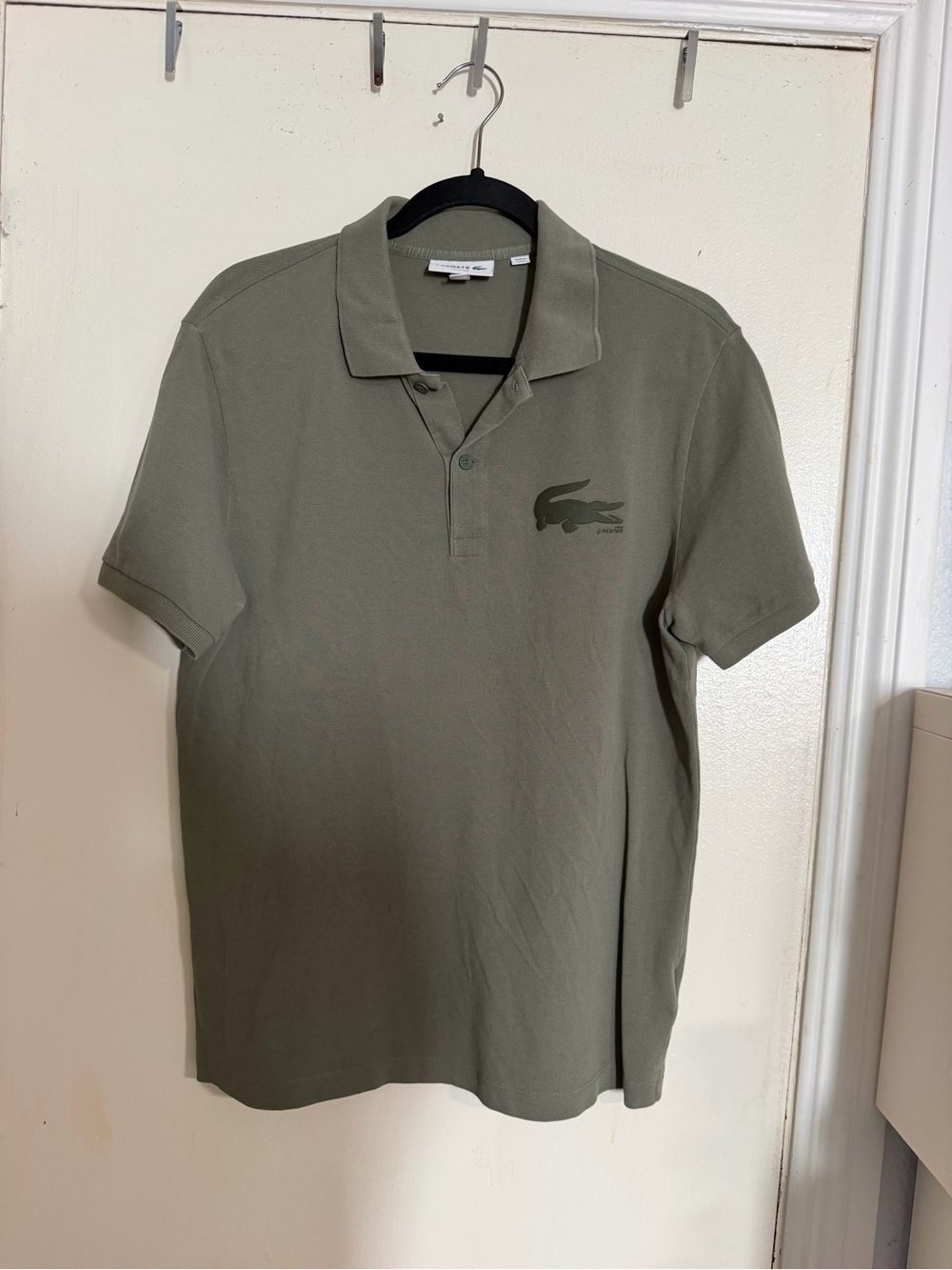 Lacoste Slim Fit Olive Green Big Printed Crocodile Logo Polo Shirt Size L / FR 5